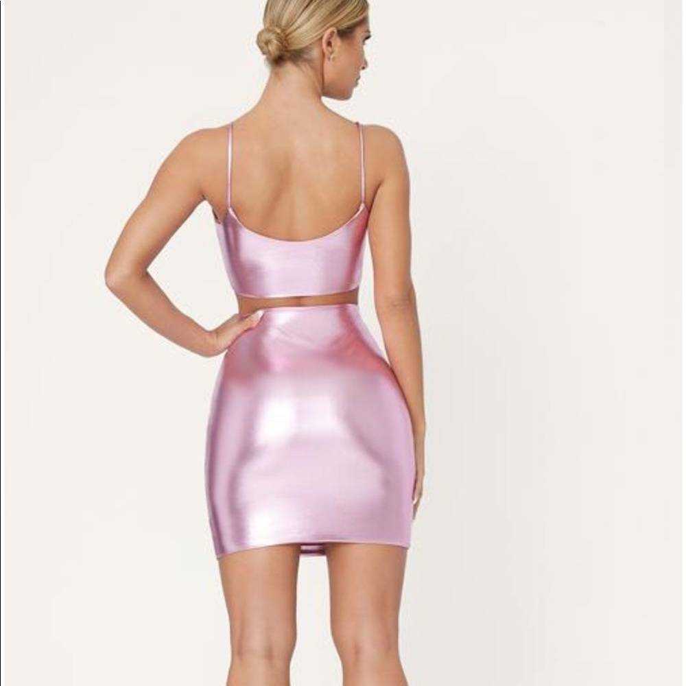 Meshki Zumi metallic pink skirt set crop - Picture 3 of 7